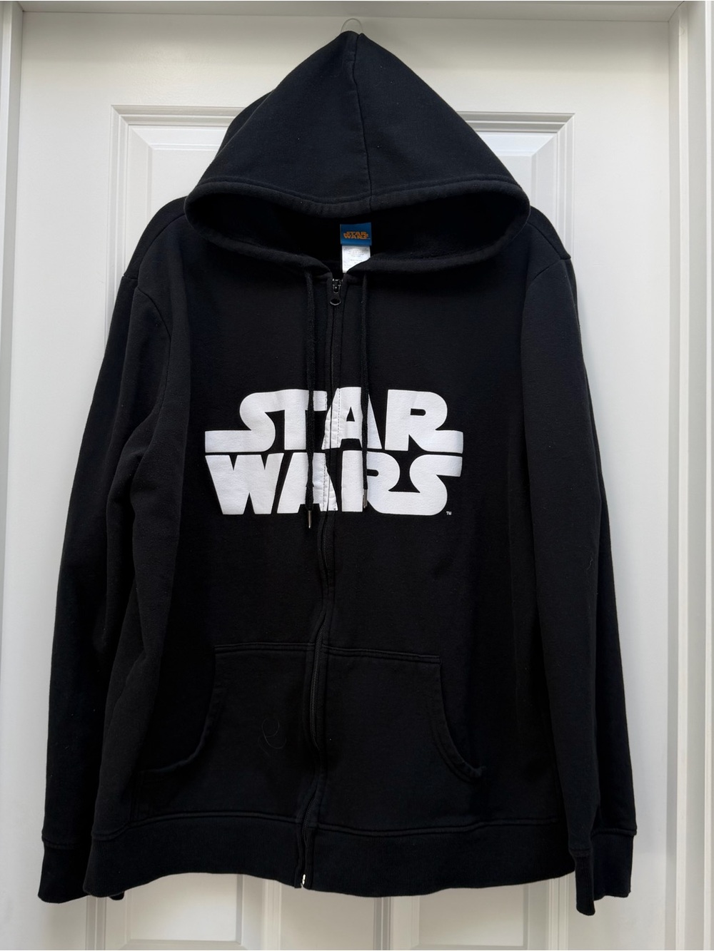 STAR WARS DISNEY ZIP UP HOODED SWEATSHIRT BLACK XL BLOCK LOGO CRAWL GALAXY TEXT
